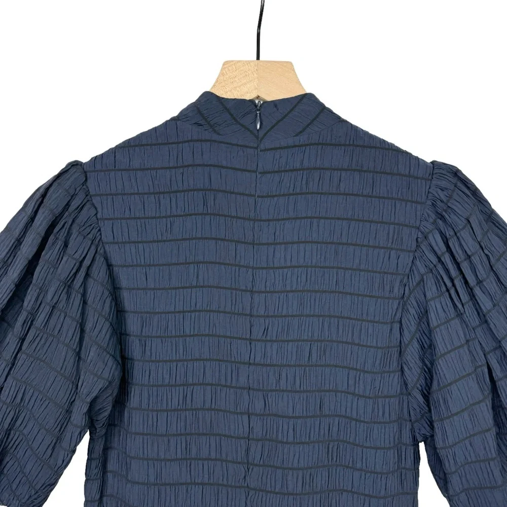 NWT Scotch & Soda Textured Smocked Navy Mini Dress With Voluminous Puff Sleeves - Picture 11 of 15